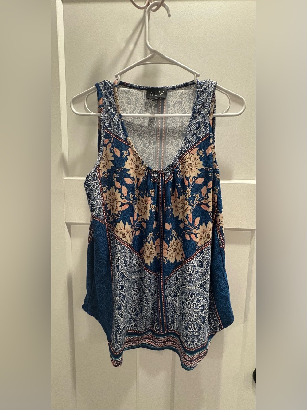 AUW Blue Floral Patchwork Tank Top